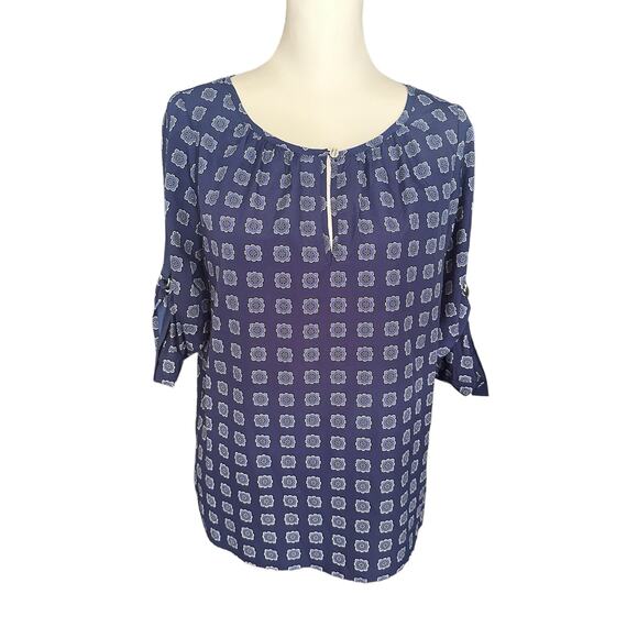Michael Kors Women's Short Sleeve 3/4 Sleeve top  Small Blue White - Picture 1 of 4